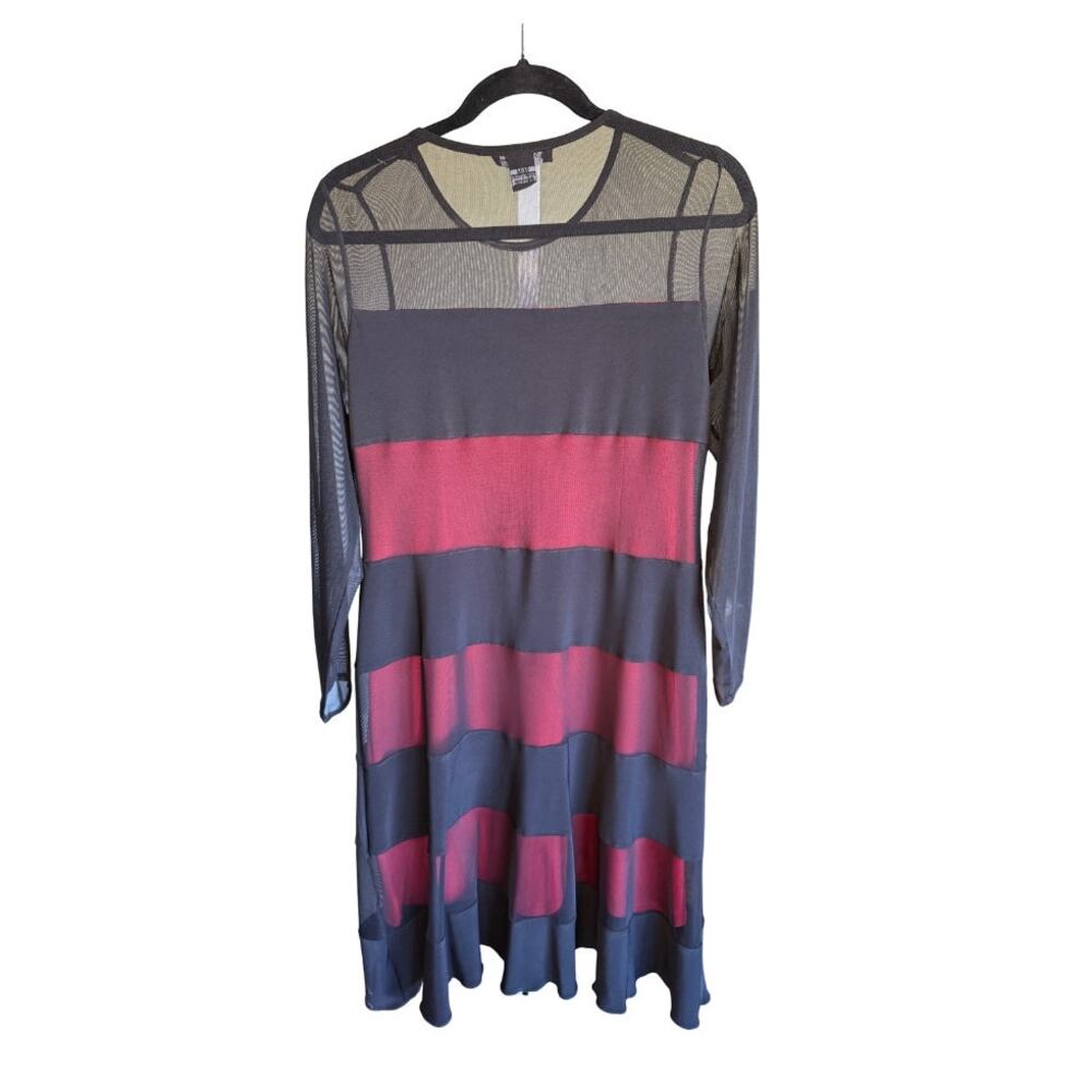 Michael Tyler Mesh Stripe Long Sleeve Sheath‎ Dress Size M/M Black Red